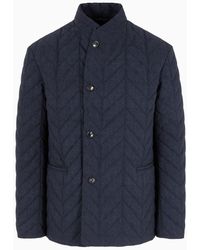Emporio Armani - Seersucker Jacket With Print And Chevron Quilting - Lyst