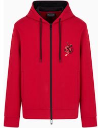 Emporio Armani - Double-Jersey Hooded Zip Sweatshirt With Lunar New Year Embroidery - Lyst