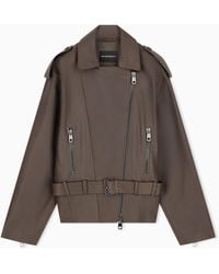 Emporio Armani - Belted Leather Biker Jacket With An Asymmetrical Zip - Lyst