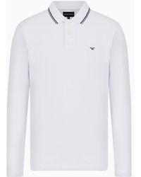 Emporio Armani - Long-sleeved Stretch Piqué Polo Shirt With Micro Eagle Embroidery - Lyst