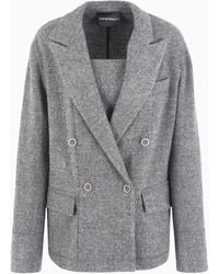Emporio Armani - Double-Breasted Mélange Flannel Wool-Blend Jacket With A Bib Front - Lyst