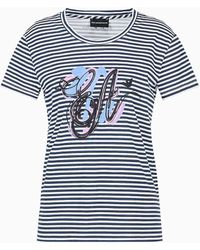 Emporio Armani - Asv Lightweight Organic-jersey T-shirt With Stripes And Embroidered Logo - Lyst