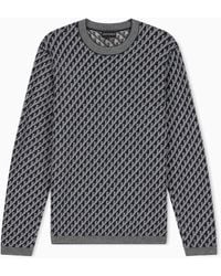 Emporio Armani - Jacquard Virgin Wool Sweater With All-Over Logo - Lyst