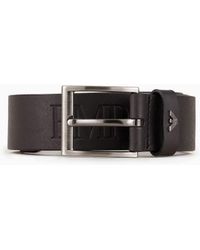 Emporio Armani - Tumbled-leather Belt With Oversized Logo Lettering - Lyst