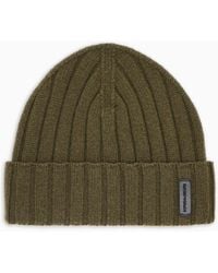 Emporio Armani - Bonnet En Mélange De Laine Et Cachemire En Maille Côtelée - Lyst