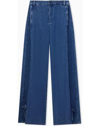 Emporio Armani - Five-Pocket Pinstriped Denim Pants With Side Bows - Lyst