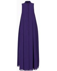 Emporio Armani - Langes, Ausgestelltes Kleid Mit Grandad-kragen Aus Georgette - Lyst