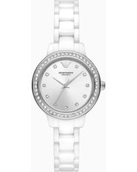 Emporio Armani - Three-hand White Ceramic Watch - Lyst