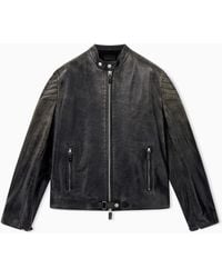 Emporio Armani - Shiny Leather Blouson With Quilted Shoulders And A Zip - Lyst