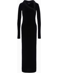 Emporio Armani - Chenille Jersey Long Dress With Asymmetric Neckline And Rhinestones - Lyst