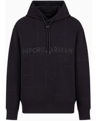 Emporio Armani - Comfortable, Double-jersey Hooded Sweatshirt With Embroidery And All-over Logo - Lyst