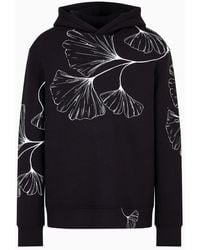 Emporio Armani - Hooded Sweatshirt In Scuba Fabric With All-over Nature Print - Lyst