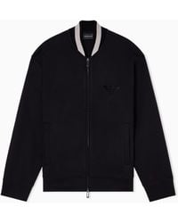 Emporio Armani - Sweat-Shirt À Col Bomber En Jersey Double Avec Fermeture Zippée Et Écusson Aigle - Lyst