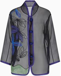 Emporio Armani - Pure Silk Organza Shirt Jacket With Floral Embroidery - Lyst