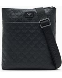 Emporio Armani - Bolso Bandolera Plano De Piel Con Motivo De Águila En Relieve - Lyst