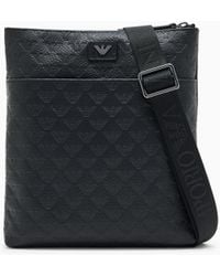 Emporio Armani - Bandoulière Plate En Cuir Avec Aigle En Relief All Over - Lyst