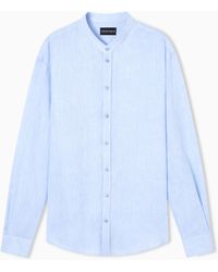 Emporio Armani - Pure Linen Shirt With Guru Collar - Lyst