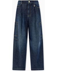 Emporio Armani - Wide-Leg Denim Jeans With Cargo Pockets - Lyst
