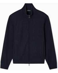 Emporio Armani - Sweatshirt Mit Durchgehendem Reißverschluss Aus Interlock-Jersey Aus Einer Lyocell-Mischung Mit Jacquard-Schriftzug - Lyst
