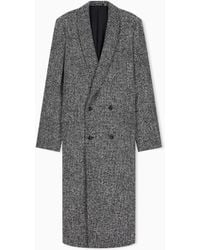 Emporio Armani - Herringbone Wool Blend Overcoat With Notched Lapels - Lyst