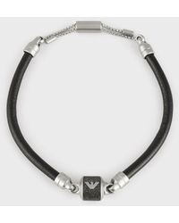 Emporio Armani Black Marble And Leather Strap Bracelet
