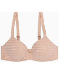 Emporio Armani - Ari Sustainability Values Padded Triangle Bra In Recycled Bonded Mesh With All-over Lettering - Lyst