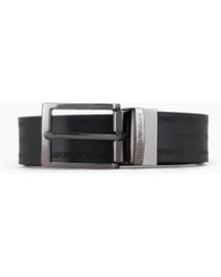 Emporio Armani - Reversible Leather Belt With All-Over Embossed Lettering - Lyst