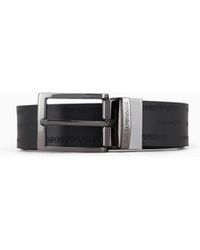 Emporio Armani - Reversible Leather Belt With All-Over Embossed Lettering - Lyst