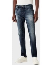 Emporio Armani J06 Slim-fit Ripped Dark Denim Jeans - Blue
