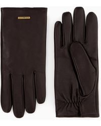 Emporio Armani - Leather Gloves With A Metal Logo Plate And Wool Lining - Lyst