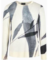 Emporio Armani - Plain-knit Virgin-wool Jumper With All-over Abstract Nature Print - Lyst