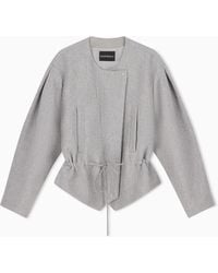 Emporio Armani - Wool Seersucker Blouson With A Drawstring Hood And Pockets - Lyst