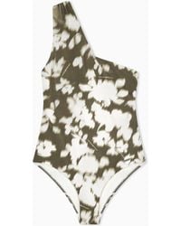 Emporio Armani - One-Shoulder Floral Print One-Piece Swimsuit - Lyst