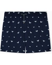 Emporio Armani - Swim Shorts With All-Over Micro Eagle Embroidery - Lyst