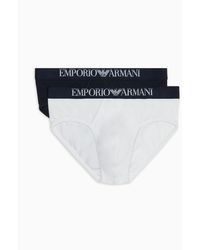 Emporio Armani - Pack 2 Slip In Cotone A Costine Con Banda Logata - Lyst