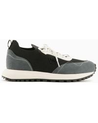 Emporio Armani - Knit Sneakers With Suede Details - Lyst