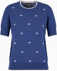 Emporio Armani - Jumper With All-Over Micro Eagle Embroidery - Lyst