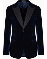 Emporio Armani - Giacca Smoking Slim Fit In Velluto Con Fantasia Floreale Flock All Over - Lyst