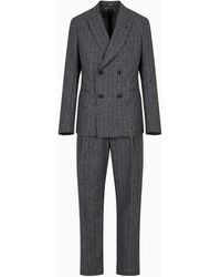 Emporio Armani - Modern-fit Double-breasted Suit In A Mouliné Linen Blend With Pinstripes - Lyst