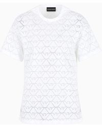 Emporio Armani - Devoré Jersey T-shirt With All-over Eagles - Lyst