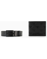 Emporio Armani - Gift Box With Leather Wallet And Belt With All-Over Embossed Eagle - Lyst