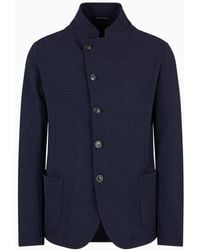 Emporio Armani - Guru-collar Jacket With Off-centre Fastening In 3d-effect Technical Jersey - Lyst