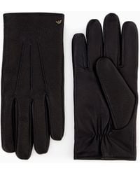 Emporio Armani - Leather Gloves With Wool Lining And A Metal Eagle Logo - Lyst