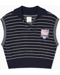 Emporio Armani - Eagle Club Striped Open-Knit Gilet - Lyst