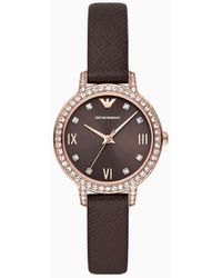Emporio Armani - Three-hand Brown Leather Watch - Lyst
