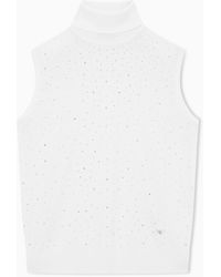 Emporio Armani - Top De Cuello Alto De Punto Jersey De Lana Virgen Con Microstrass - Lyst