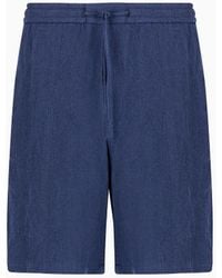 Emporio Armani - Faded Linen With A Crêpe Texture Drawstring Board Shorts With Drawstring - Lyst