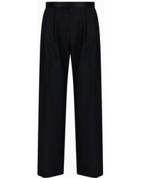 Emporio Armani - Virgin-wool Two-way Stretch Canvas Trousers With Godet Pleats - Lyst
