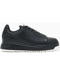 Emporio Armani - Leather Sneakers With Rubber Back Knurled Sole - Lyst