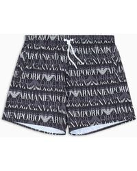 Emporio Armani - Costume Shorts Con Macro Logo All Over - Lyst